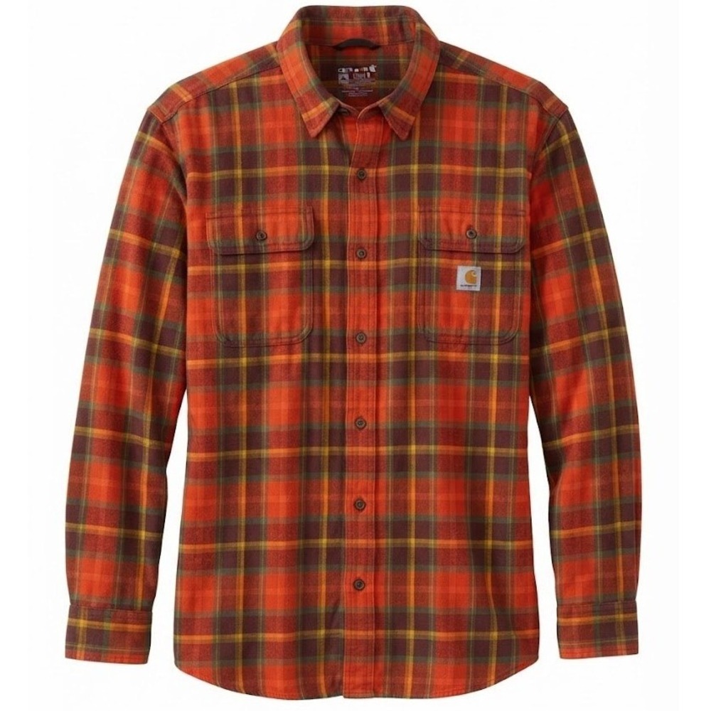 Carhartt Mens 2XL Loose Fit Plaid Flannel Shirt Orange Thick Heavy - CJ